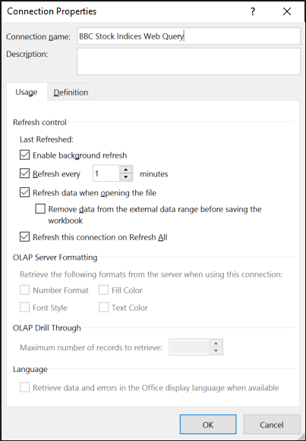 live data connection-properties