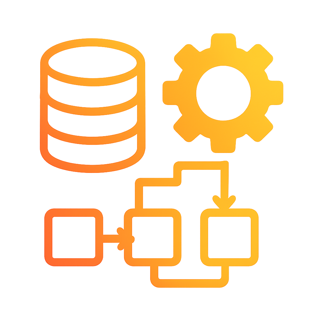 create an icon with graduated colour from hexff671f to hexf2a900 and no background depicting data workflow automation